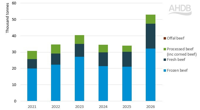 Brazilian beef exports to the EU 27 by product.